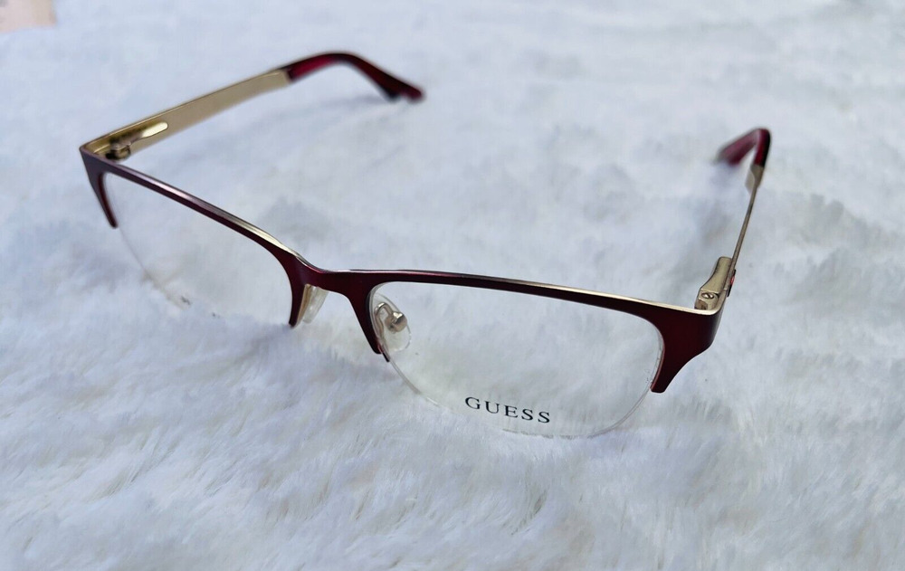 Guess Womens Brown Red Matte Bordeaux Eyeglass Frame Rectangular Semi Rimless